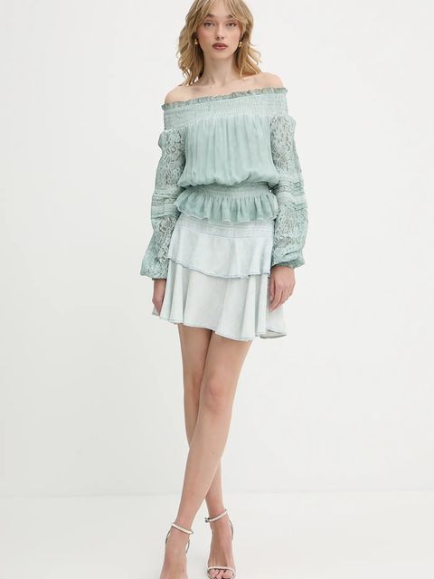 Guess bluzka z domieszką jedwabiu AUDREY damska kolor turkusowy wzorzysta W5GH0S WE550 - zdjęcie produktu nr 2