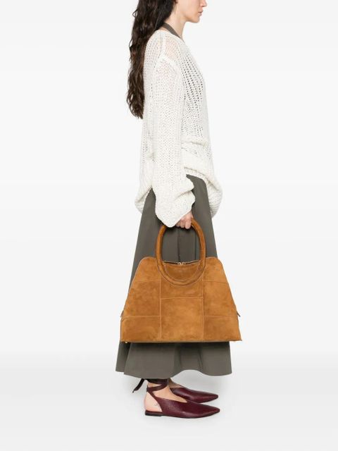STAUD suede panelled tote bag - Brown