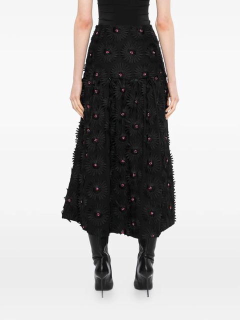 FARM Rio floral-appliqué midi skirt - Black