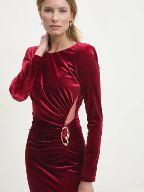 Answear.LAB sukienka welurowa kolor czerwony maxi prosta