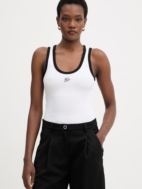 Karl Lagerfeld top damski bawełniany z elastanem - zdjęcie produktu nr 2