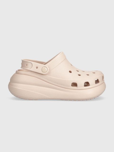 Crocs klapki Classic Crush Clog damskie kolor różowy na koturnie 206121 - zdjęcie produktu nr 1