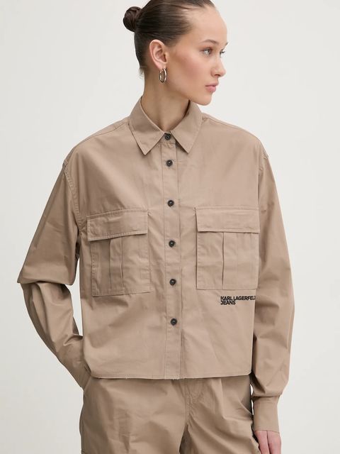 Karl Lagerfeld Jeans koszula damska kolor beżowy relaxed z kołnierzykiem klasycznym A1W11032 - zdjęcie produktu nr 1