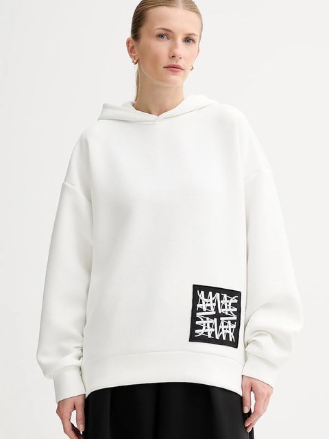MMC STUDIO bluza damska kolor biały z kapturem z aplikacją VERITE.HOODIE