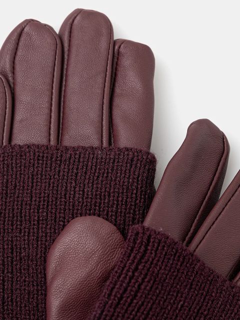 Medicine rękawiczki skórzane damskie kolor bordowy - zdjęcie produktu nr 2
