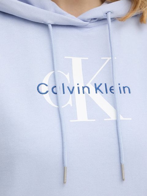 Calvin Klein Jeans bluza damska kolor niebieski z kapturem gładka LV047E221G
