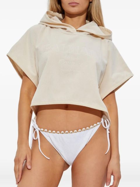 Balmain short-sleeve cotton hoodie - Neutrals