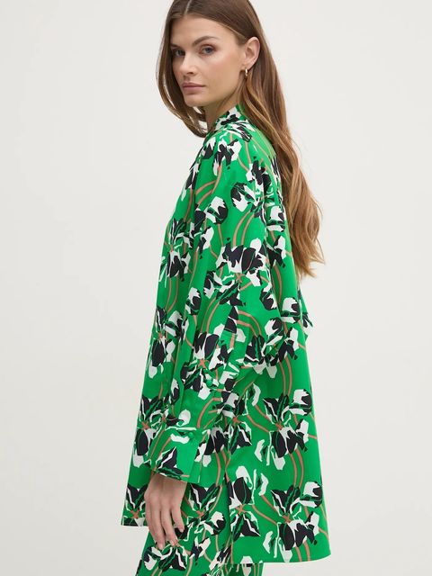 DIANE VON FURSTENBERG koszula bawełniana damska kolor zielony relaxed z kołnierzykiem klasycznym DVFBL4S003 - zdjęcie produktu nr 1