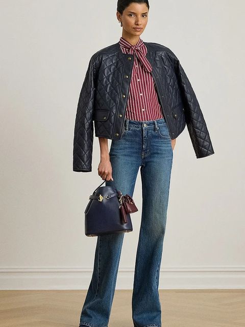 Lauren Ralph Lauren koszula bawełniana damska kolor czerwony regular z wiązanym dekoltem 200P03515