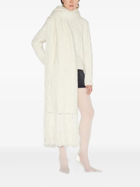 Jean Paul Gaultier Je T'aime aran-knitted fringed scarf - White - zdjęcie produktu nr 2