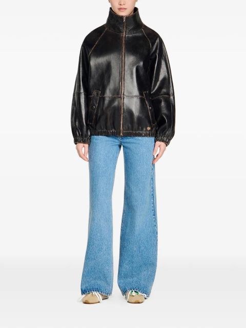 SANDRO leather bomber jacket - Brown - zdjęcie produktu nr 2