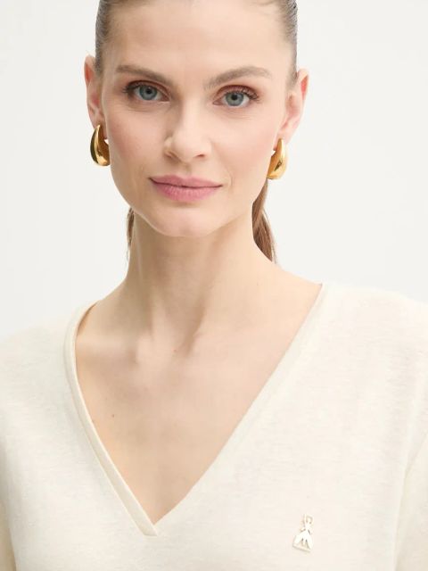 Patrizia Pepe t-shirt lniany damski kolor beżowy 2M4459 J291