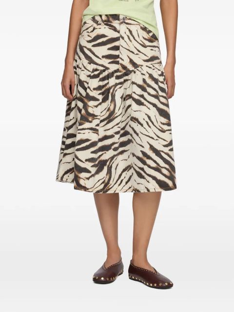 GANNI zebra-print gathered skirt - Neutrals