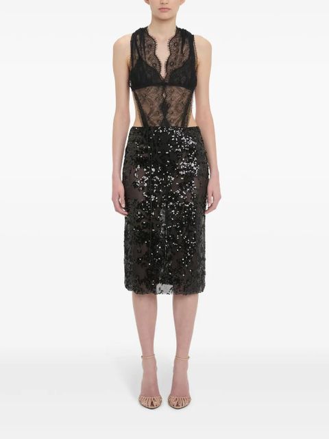 Victoria Beckham sequin-embellished pencil midi skirt - Black