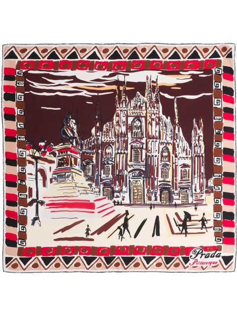 Prada Pittoresque Milan silk foulard - Red - zdjęcie produktu nr 2