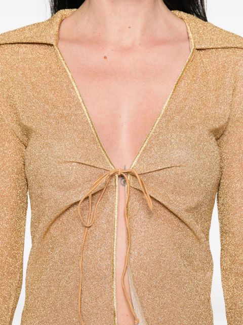 Oséree tie front flare sleeve top - Gold