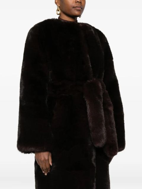 Cult Gaia belted faux-fur coat - Brown