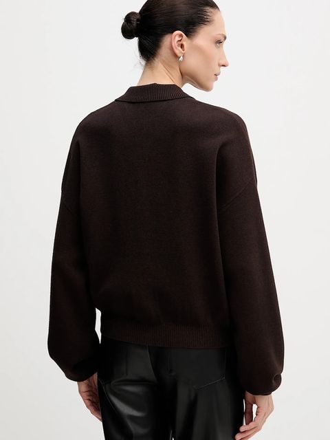 Rotate sweter z dodatkiem wełny damski kolor brązowy lekki 1151371667