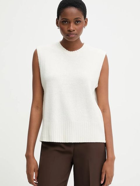 United Colors of Benetton kamizelka z dodatkiem wełny kolor beżowy lekki 126WD10BA - zdjęcie produktu nr 1