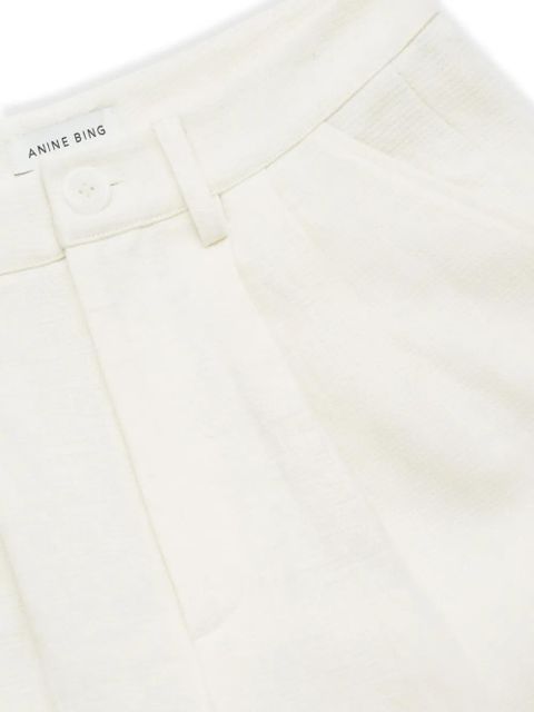 ANINE BING Carrie pleat-detail linen shorts - White
