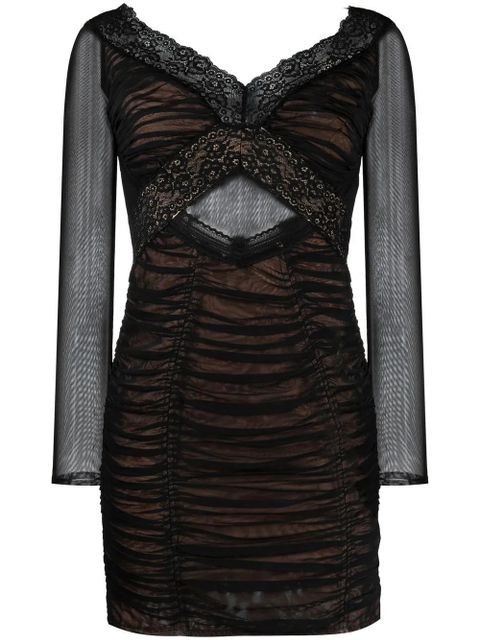 Self-Portrait lace-trim mesh mini dress - Black - zdjęcie produktu nr 1