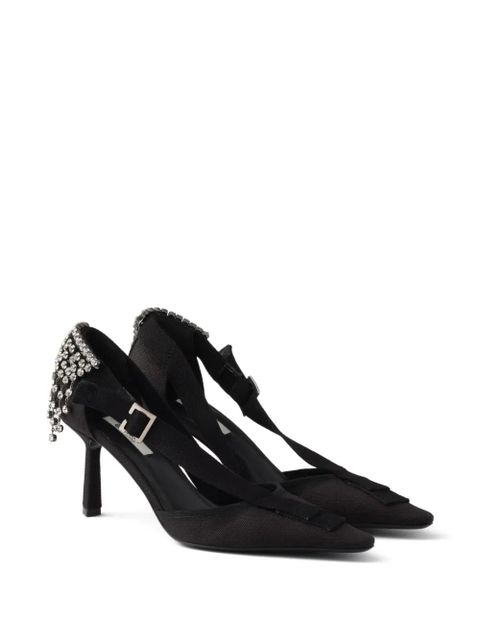Prada crystal-appliqués canvas pumps - Black