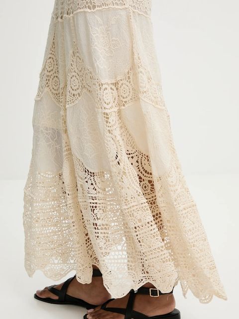 Answear.LAB spódnica kolor beżowy maxi rozkloszowana