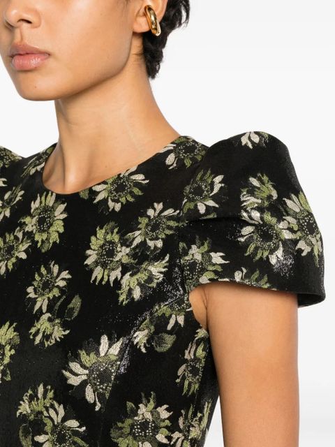 Alexander McQueen floral puff-sleeve dress - Black