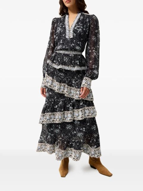 Marie Oliver Paislee floral-print maxi skirt - Blue