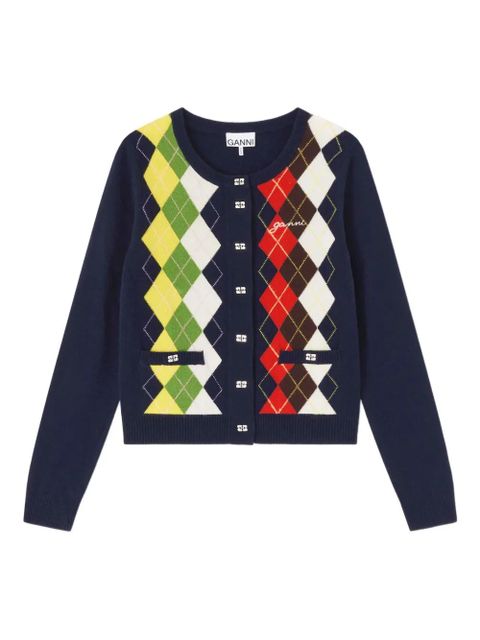 GANNI argyle button cardigan - Blue - zdjęcie produktu nr 1