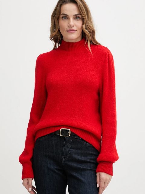 Morgan sweter z dodatkiem wełny damski kolor czerwony z golfem MLEONAR - zdjęcie produktu nr 1
