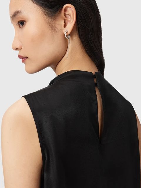 AllSaints bluzka z dodatkiem jedwabiu HERELA damska kolor czarny gładka W011PD