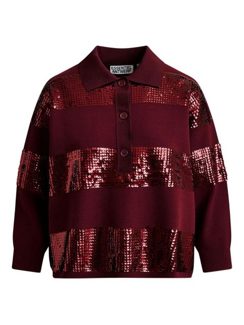 Essentiel Antwerp Illuminati sequin-striped polo shirt - Red - zdjęcie produktu nr 1