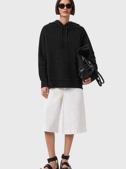 AllSaints bluza bawełniana ETTI damska kolor czarny z kapturem wzorzysta W054JD