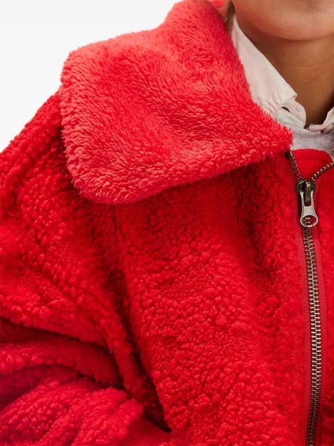 Free People teddy-collar zip-front cardigan - Red