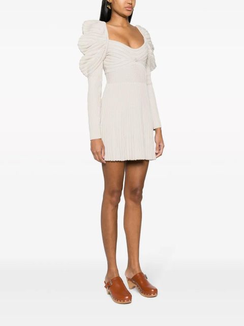 Cult Gaia mutton-sleeve ribbed minidress - Neutrals