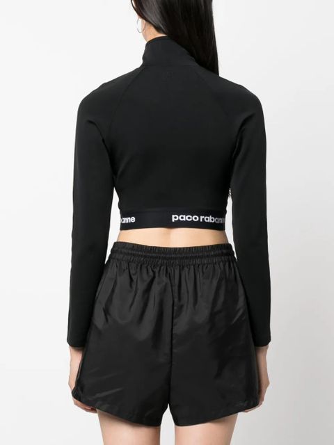Rabanne logo-underband half-zip crop top - Black
