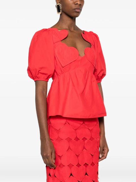 FARM Rio heart puff-sleeve blouse - Red