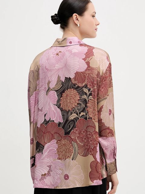 Sisley koszula damska kolor beżowy relaxed z kołnierzykiem klasycznym 5IBNLQ07F