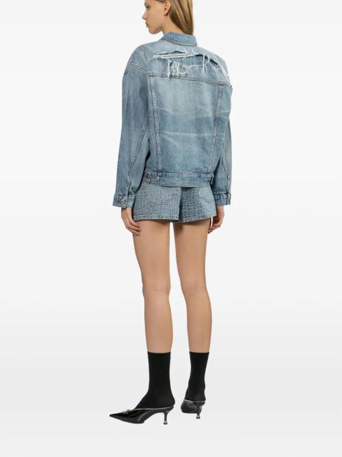 Self-Portrait rhinestone denim shorts - Blue