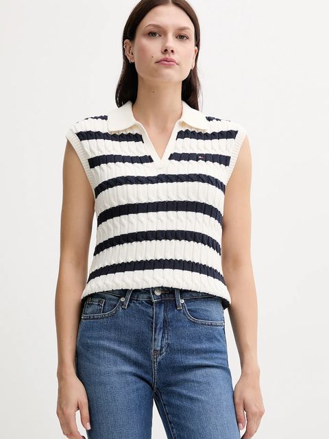 Tommy Hilfiger kamizelka bawełniana damski kolor beżowy lekki WW0WW45655 - zdjęcie produktu nr 1