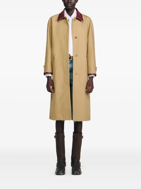 SANDRO leather-trimmed sleeves coat - Brown - zdjęcie produktu nr 2