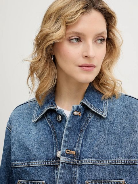 Calvin Klein Jeans kurtka jeansowa kolor niebieski przejściowa oversize LV047E906G