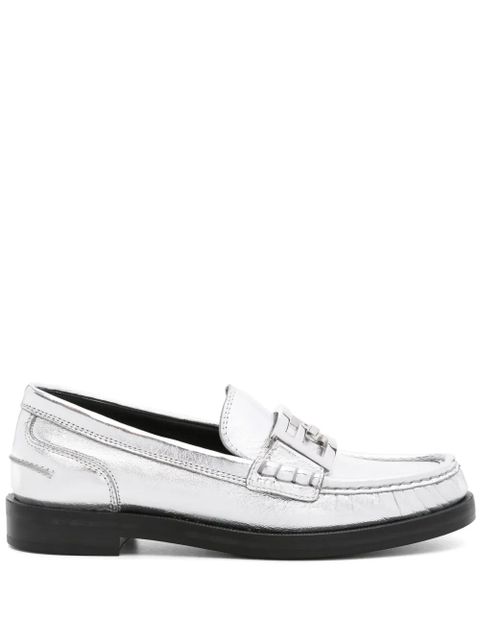 FENDI Baguette metallic leather loafers - Silver - zdjęcie produktu nr 1