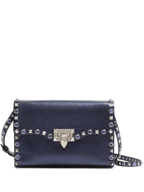 Valentino Garavani Rockstud small shoulder bag in Laminated calfskin with cabochon stones - Blue - zdjęcie produktu nr 1