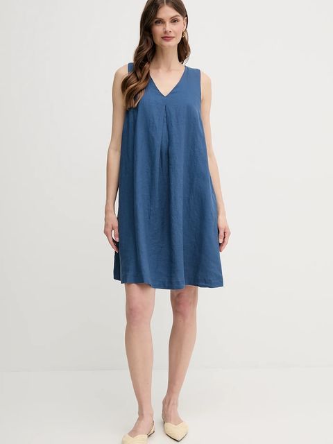 United Colors of Benetton sukienka lniana kolor niebieski mini rozkloszowana 4AGHDV0AX - zdjęcie produktu nr 2