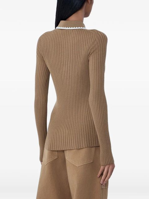 Moncler ribbed button polo top - Brown