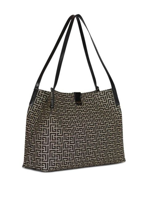 Balmain medium Release monogram jacquard tote bag - Black