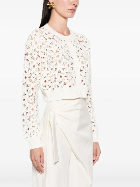 TWINSET cropped floral open-knit cardigan - White
