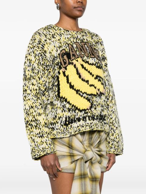 GANNI graphic-print intarsia sweater - Yellow